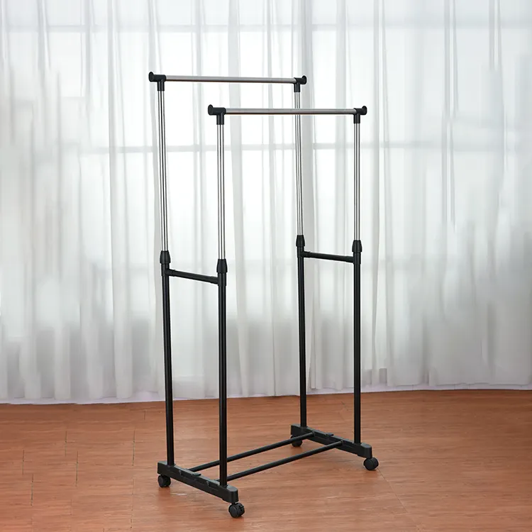 New type coat garment rack double pole clothes hanger rack stand with wheels