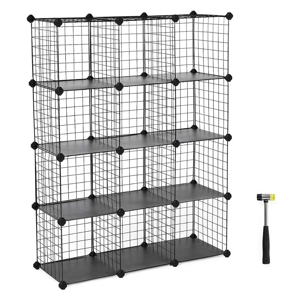 DIY 12-Cube Closet Cabinet and Modular Shelving Grids, Wire Mesh Shelves and Rack