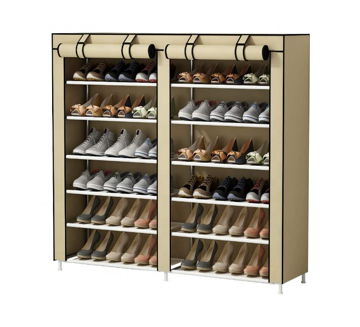 Foldable Vertical Shoe Rack Portable 7 Tier Free Standing Furniture Shoe Storage Rack With Dust-Proof Fabric Cover