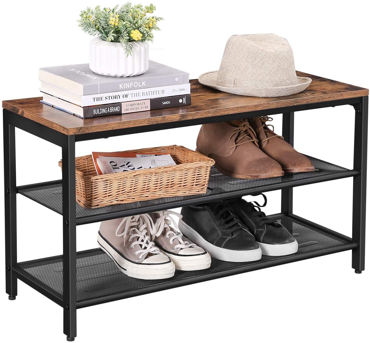 Steel Shoe Bench Entry Way Shoe Rack And Stands With Storage Shelves Entry Bench