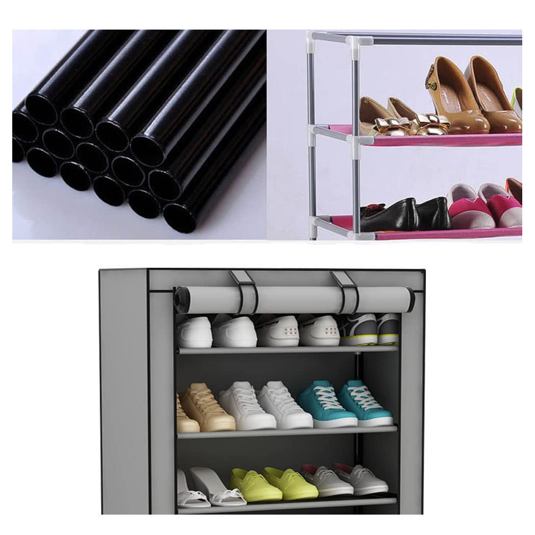 Household Portable Shoe Rack Porch Shoe Storage Rack Organizer Metal Shoe Rack With Dust Prevention Non-Woven Fabric Cover