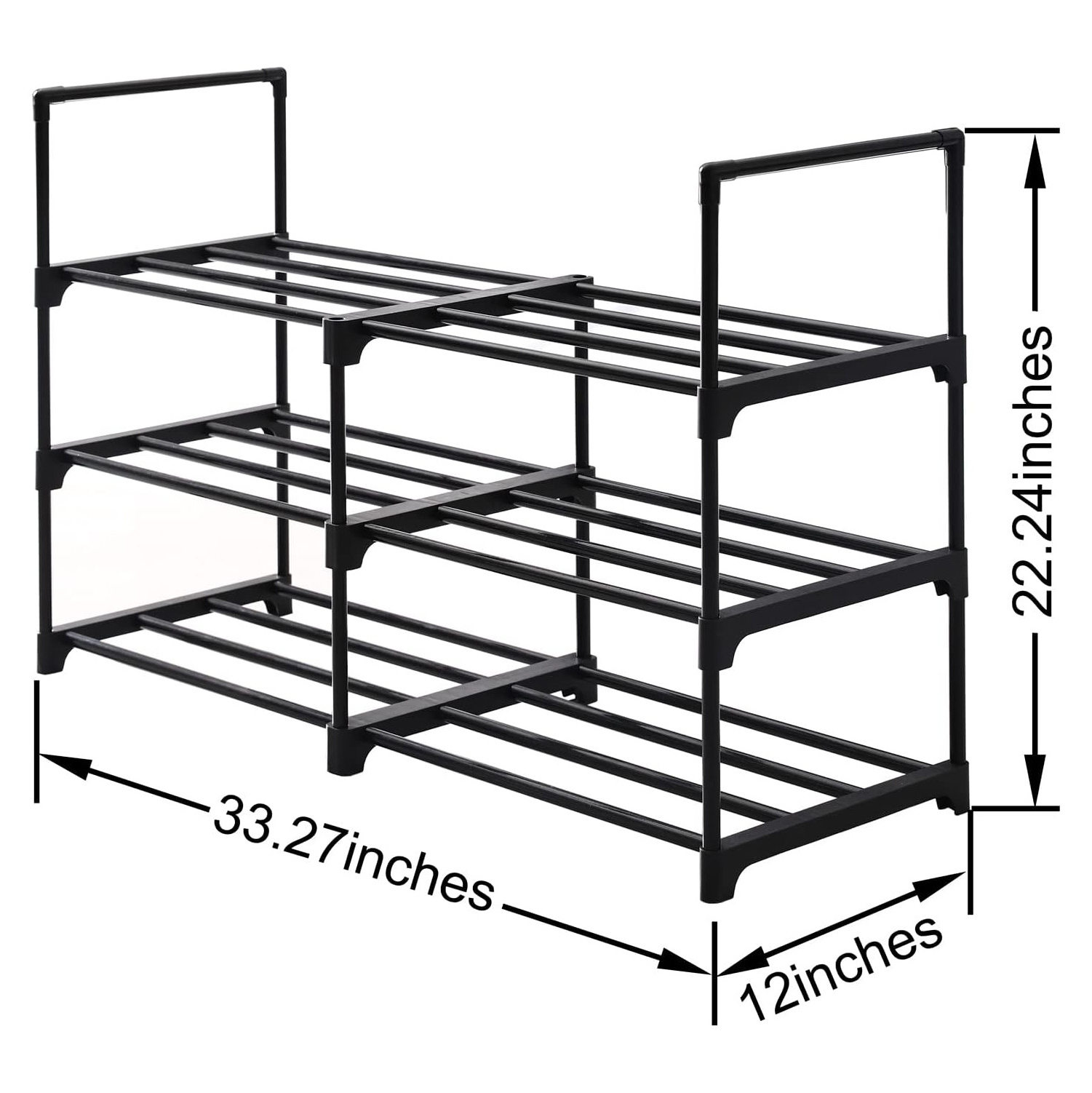 Stackable Black Shoe Rack 3-Tier Expandable And Adjustable Shoe Shelf Storage Organizer For Home