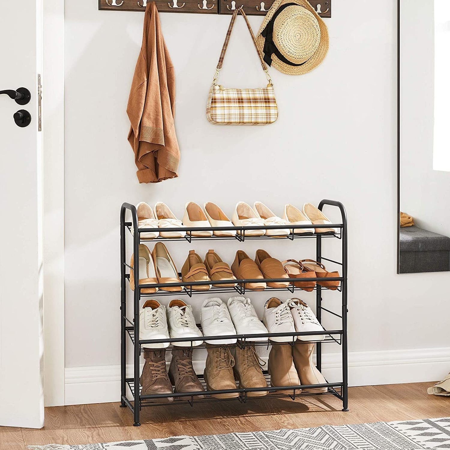 4-Tier Stackable Small Shoe Rack Shoe Shelf Storage Organizer for Entryway, Hallway and Closet