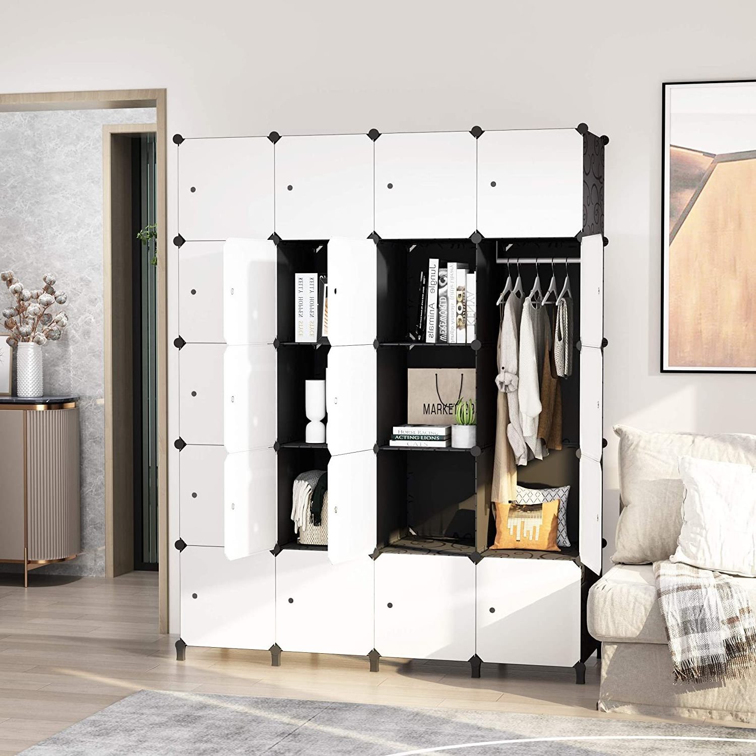 Simple wardrobe plastic with door creative locker modern minimalist children free combination splicing bookshelf