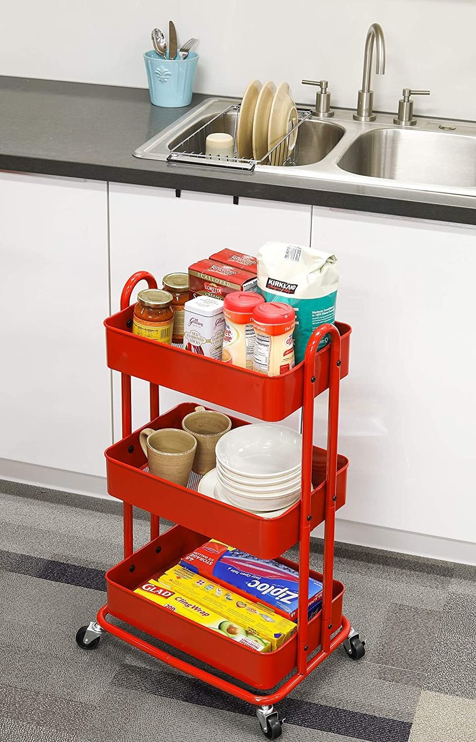 3 Tier Rolling Utility Cart Metal Trolley Service Craft Cart Storage Organizer with Wheels for Office, Bathroom, Kitchen