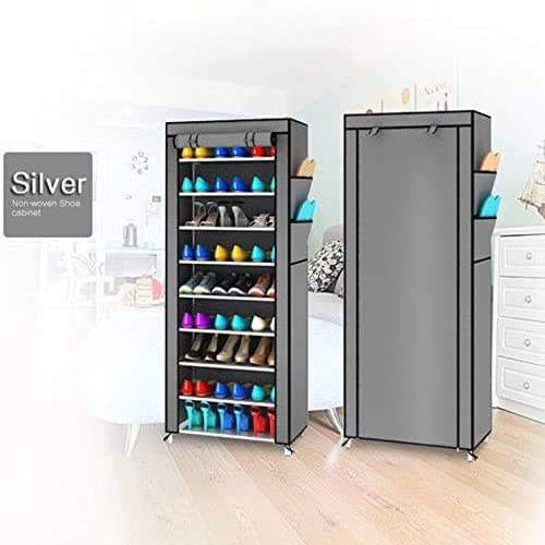 Simple Economical 9 Tiers Cloth Shoe Rack Portable Shoe Rack Fabric Cover And Easy To Assemble Holder