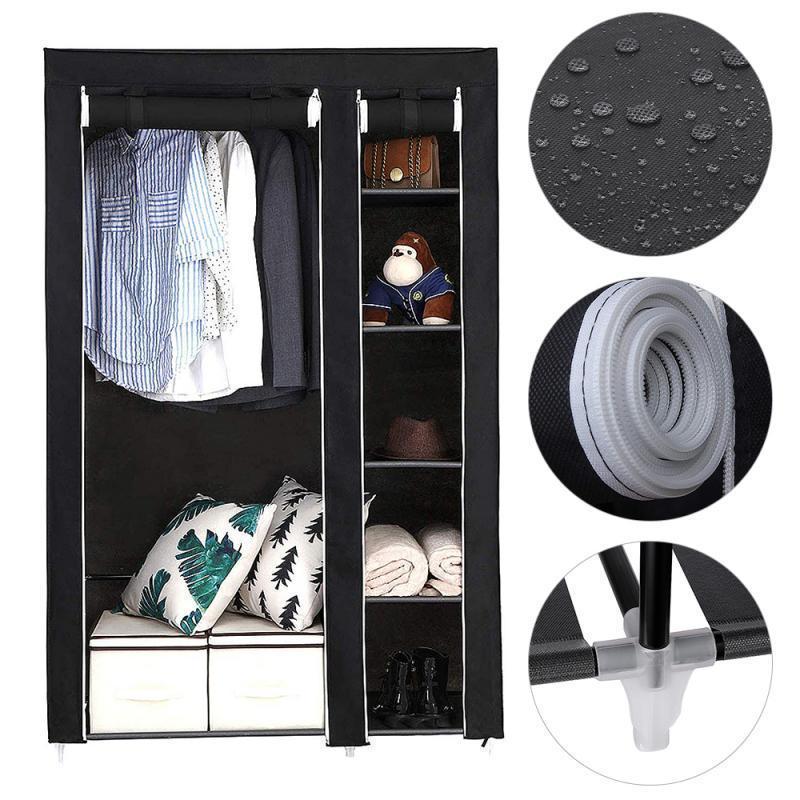 Portable Closet Organizer Portable Wardrobe Metal Storage Rack With Non Woven Side Pockets For Bedroom Dorm