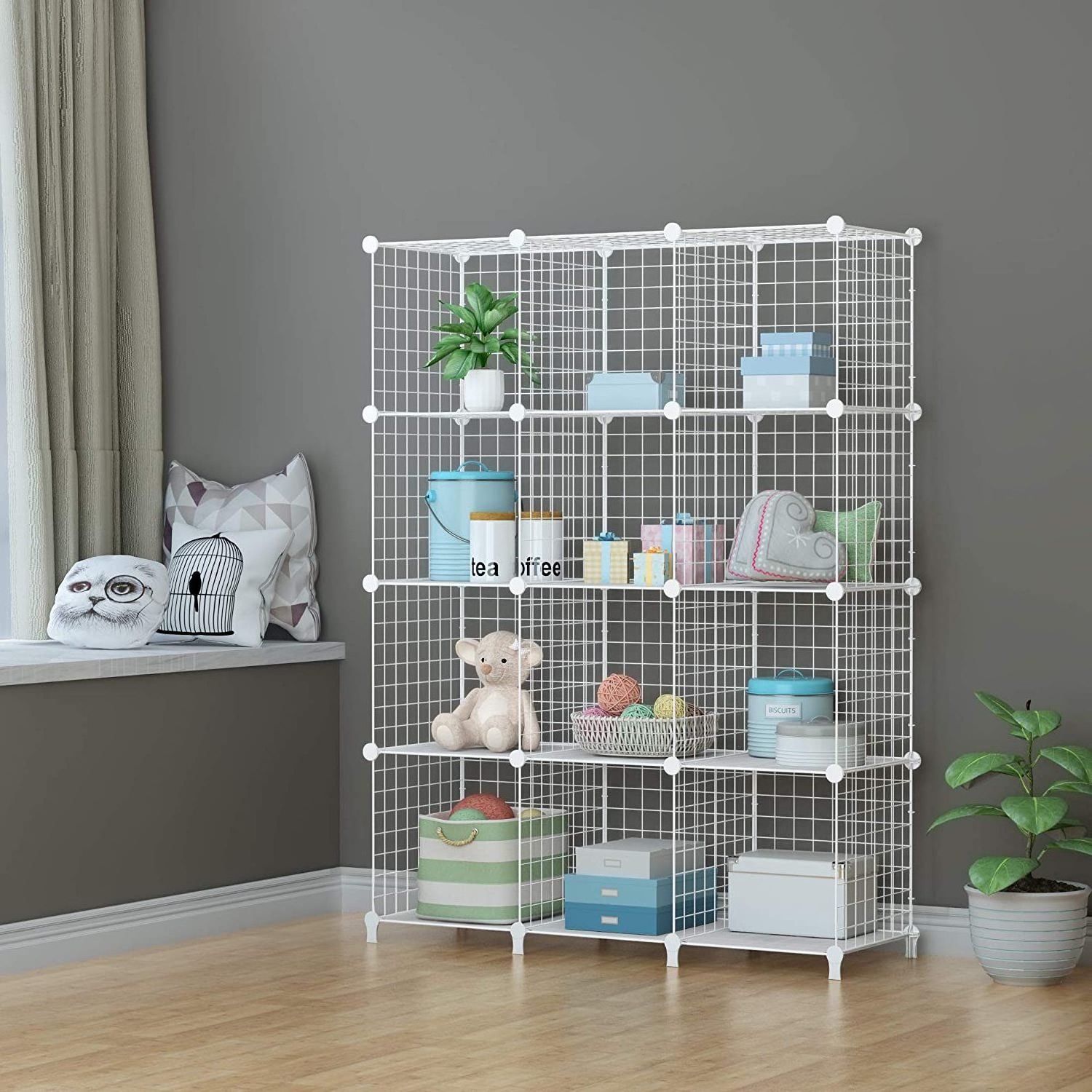 Wire Cube Storage 12-Cube Organizer Metal Wire C Grids Storage Storage Bins Shelving Modular Bookshelf Shelf Closet Cabinet