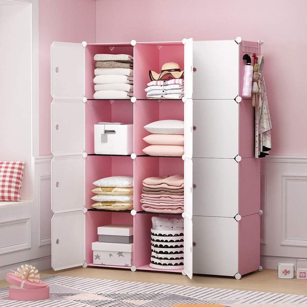 Cube Armoire Storage Cabinet Portable Closet Plastic Assemble Cute Cartoon Kids Bedroom Furniture Wardrobe