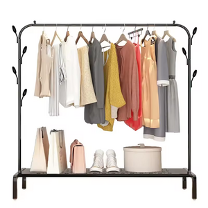 Home Free Standing Metal Clothes Hanger Durable Stand Coat Hanging Shelf With Shoe Rack And Hooks