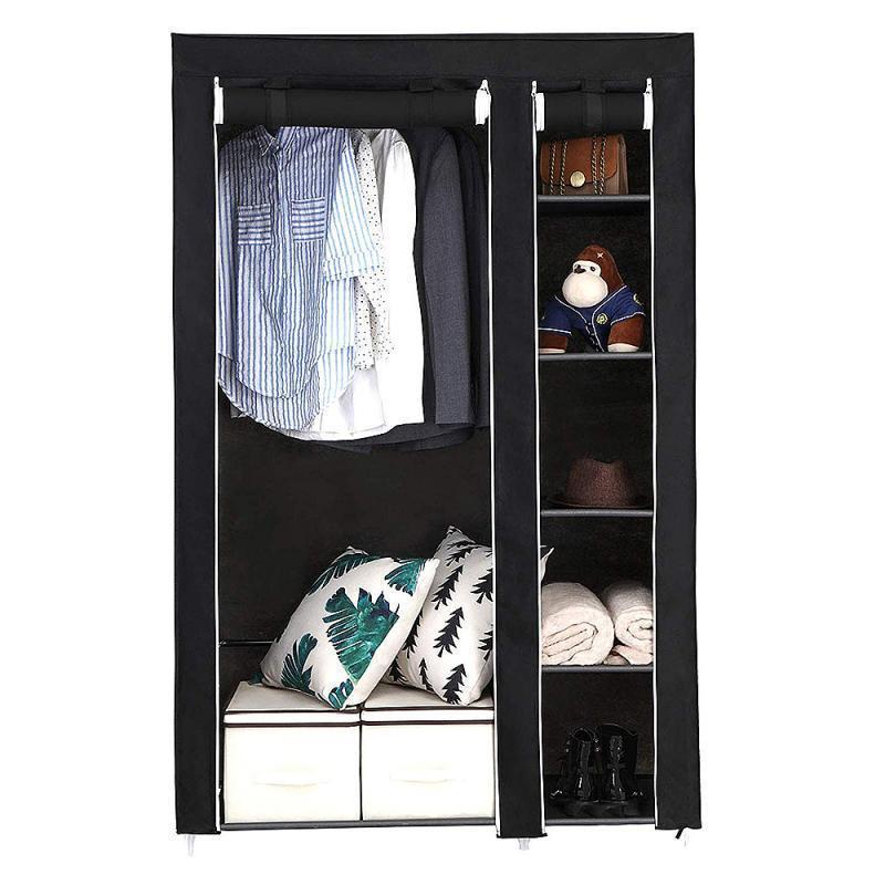 Portable Closet Organizer Portable Wardrobe Metal Storage Rack With Non Woven Side Pockets For Bedroom Dorm