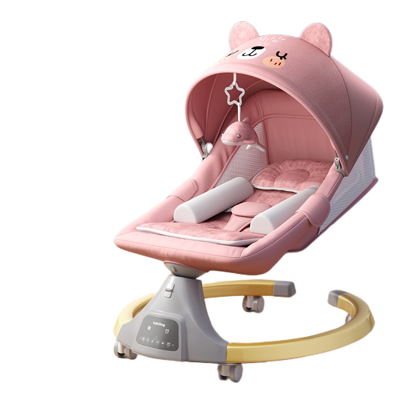 Factory wholesale 180 degree flat baby electric rocking chair swing with wheels and mosquito nets