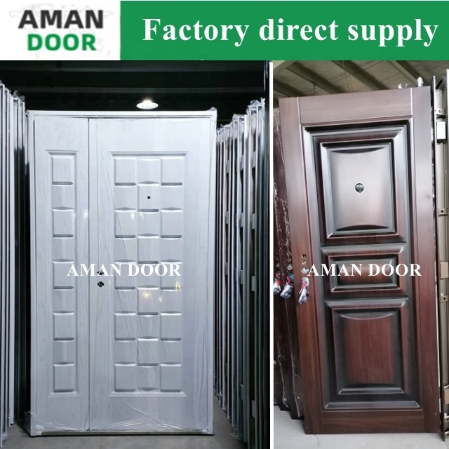 AMAN DOOR Custom Exterior Main Security Door Design Safety Metal Steel Front Entry Door with Window