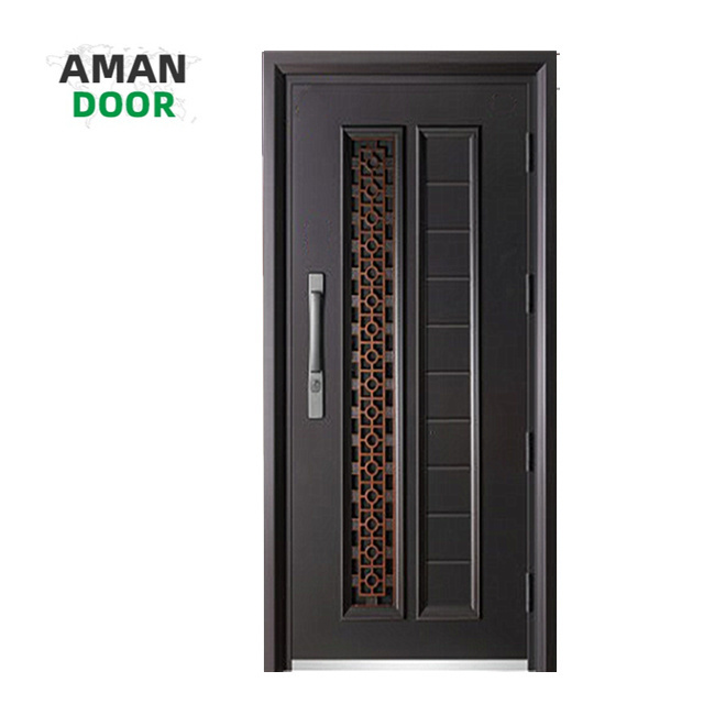 AMAN DOOR Custom Home Luxury Design Entry Front Black Entrance Double Steel Security Door