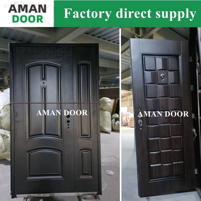 AMAN DOOR Custom Exterior Main Security Door Design Safety Metal Steel Front Entry Door with Window