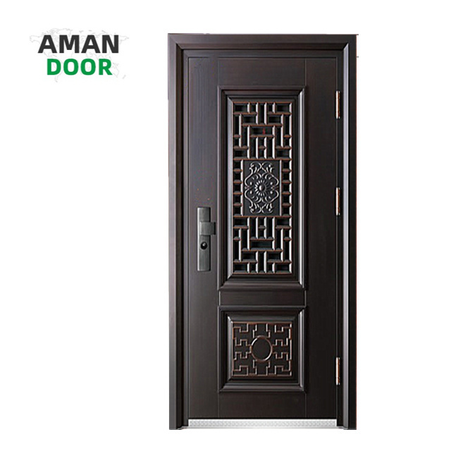 AMAN DOOR Custom Home Luxury Design Entry Front Black Entrance Double Steel Security Door