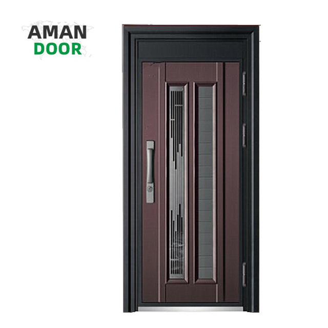 AMAN DOOR Custom Home Luxury Design Entry Front Black Entrance Double Steel Security Door