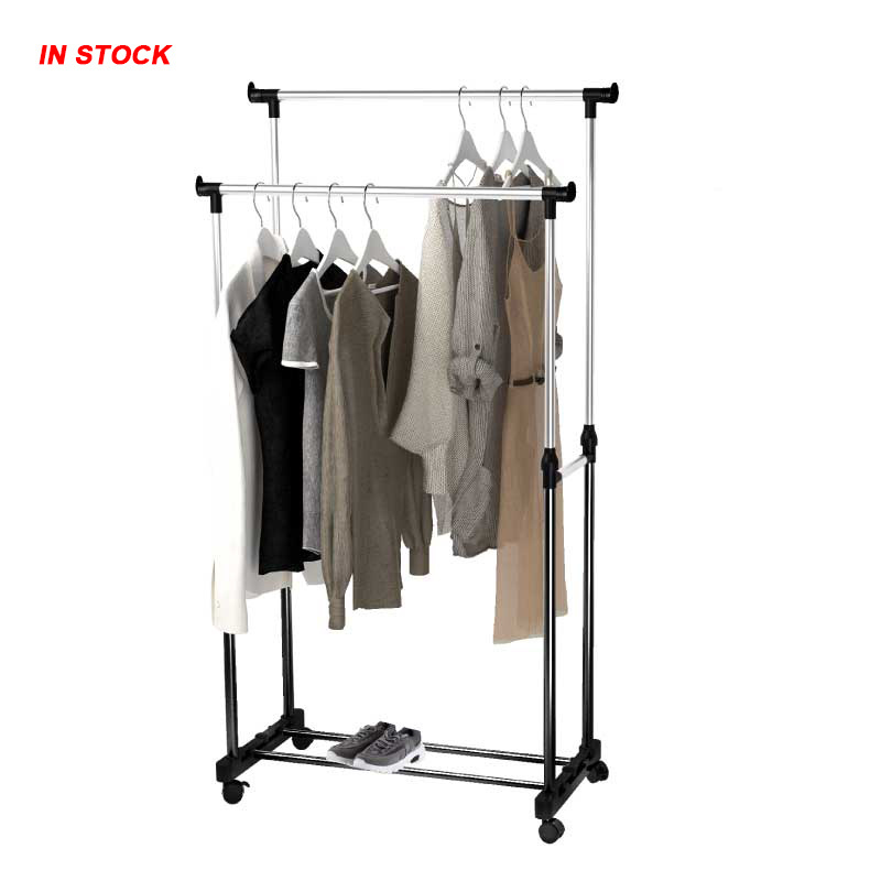 Adjustable Staning Extendable Double Pole Cloth Rack Hanger And Drying Clothes Racks