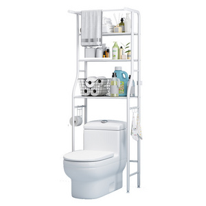 Removable Three Tier Multifunctional Stainless Steel Bathroom Storage Rack With Hooks