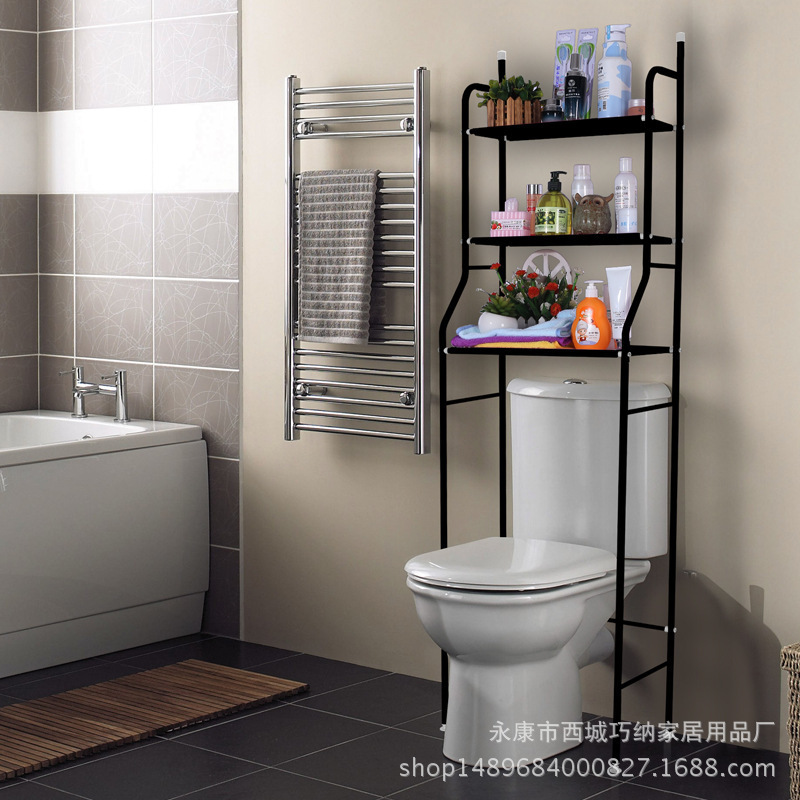 Removable Three Tier Multifunctional Stainless Steel Bathroom Storage Rack With Hooks