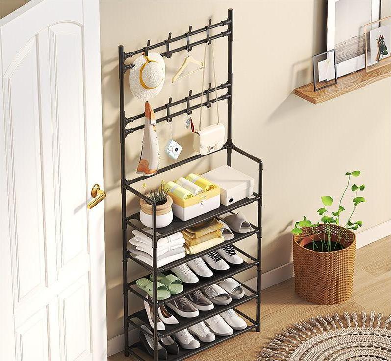 5 Layer Stainless Steel Large Capacity Storage Holders Multifunctional Shoe Rack With Hall stand