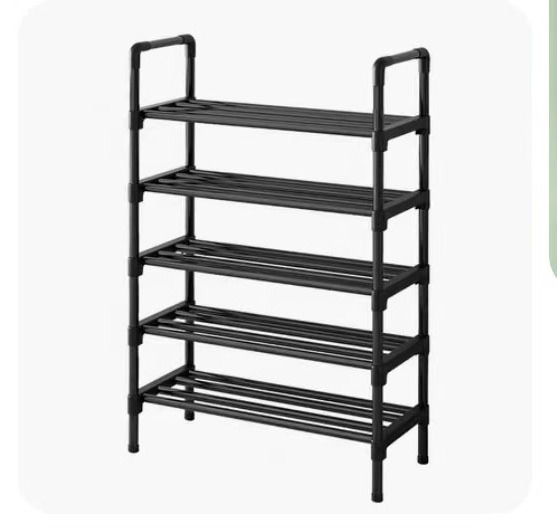 4 layers Shoe Tower, Black Metal Storage Shelf, Standing indoor Shoe Rack