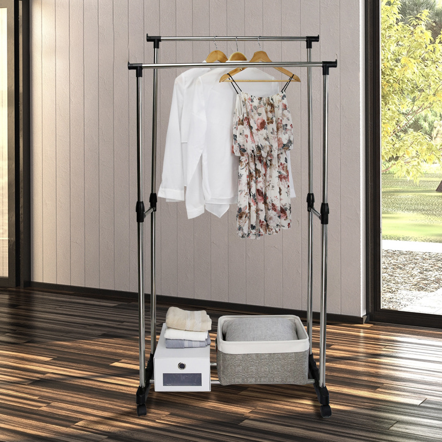 double poles durable hanging clothing metal dryer shelf clothes drying rack for small spaces