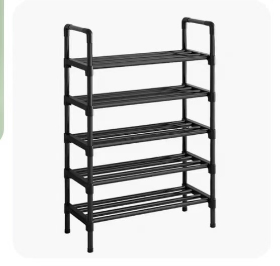 Black Metal Shoe Tower, 4-Tier, 20-Pair Storage Shelf, Standing Shoe Rack