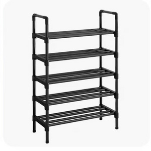 Black Metal Shoe Tower, 4-Tier, 20-Pair Storage Shelf, Standing Shoe Rack