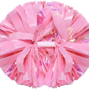 Wholesale Team Spirit Girls Middle HandLe 4 5 6 inches Metallic Macaron Colorful Cheerleading Pom Poms for Sports School