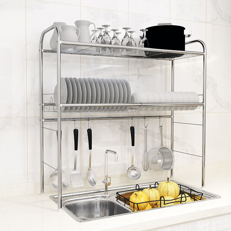 Kitchen Stainless Steel 2 Tier Dish Drying Rack Over The Sink