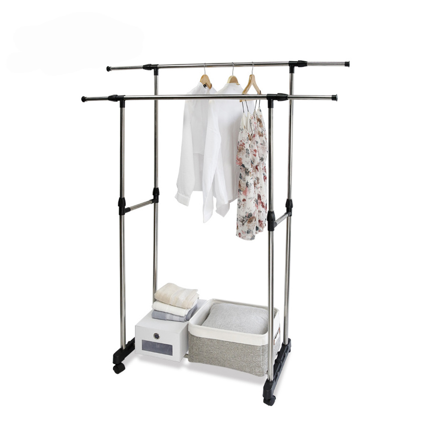 double poles durable hanging clothing metal dryer shelf clothes drying rack for small spaces