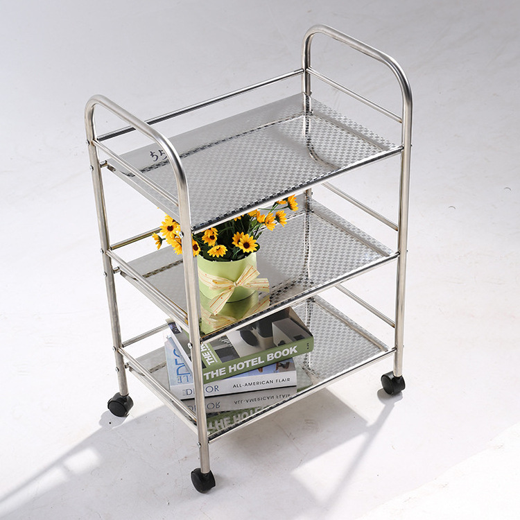 3-tier kitchen metal rolling cart stainless steel storage rack