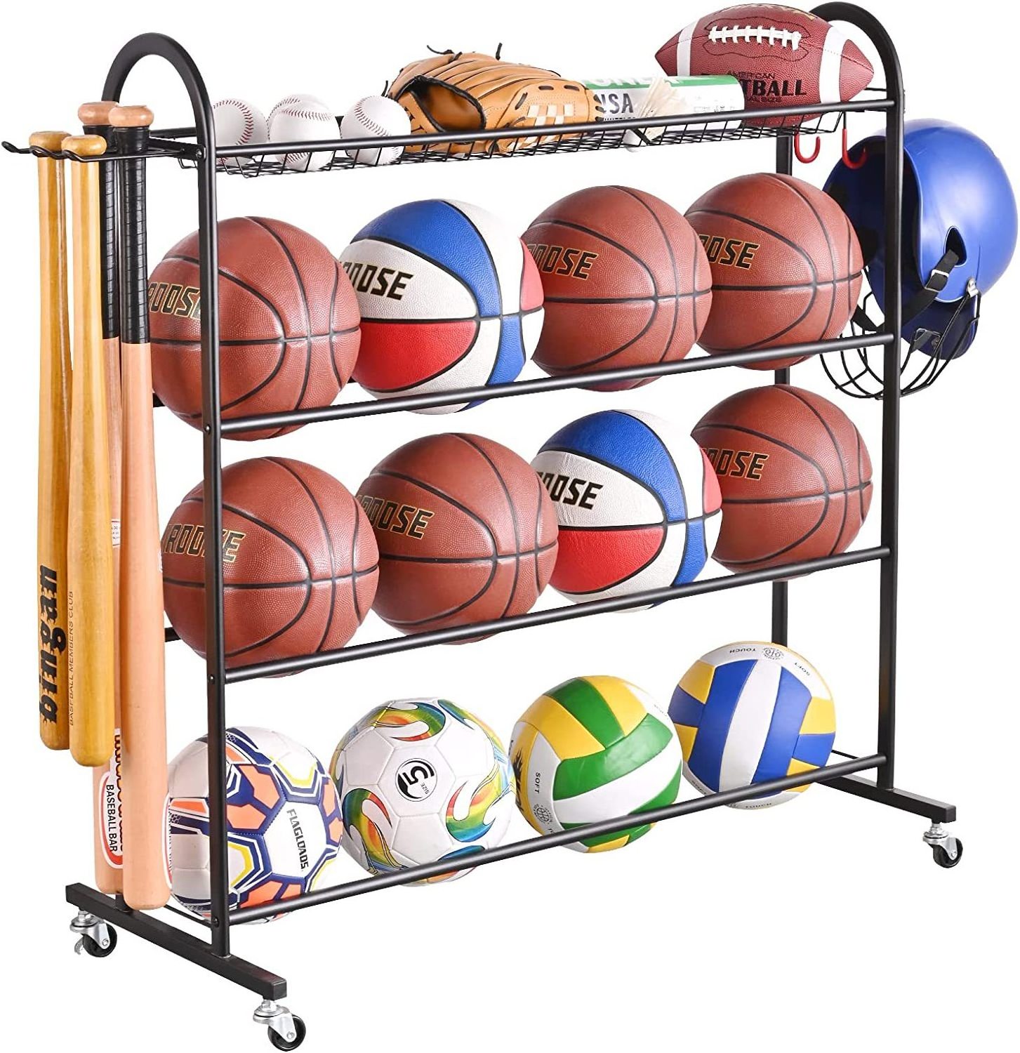 Metal detachable wheel ball holder Simple multi-layer basketball storage rack