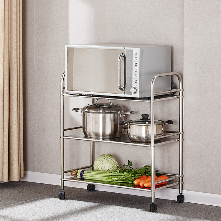 3-tier kitchen metal rolling cart stainless steel storage rack