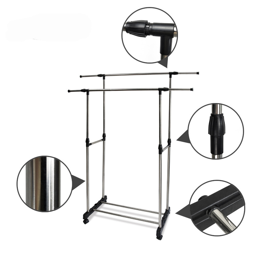 Extendable double pole clothing dryer rack garment rack single pole clothes garment rack