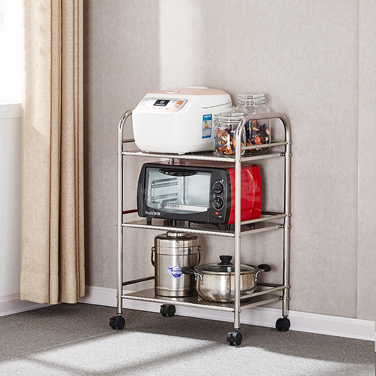 3-tier kitchen metal rolling cart stainless steel storage rack