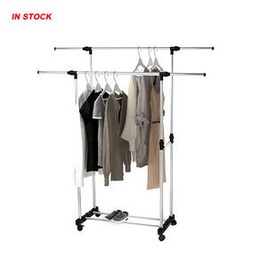 Extendable double pole clothing dryer rack garment rack single pole clothes garment rack