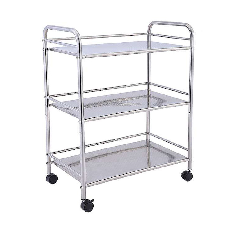 3-tier kitchen metal rolling cart stainless steel storage rack