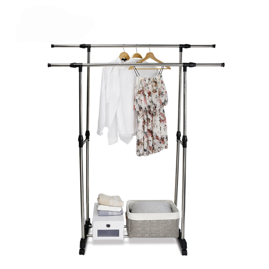 double poles durable hanging clothing metal dryer shelf clothes drying rack for small spaces