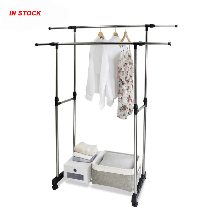 Extendable cloth stand double pole cloth dryer rack garment rack clothes drying hanger