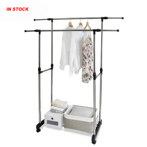 Extendable cloth stand double pole cloth dryer rack garment rack clothes drying hanger