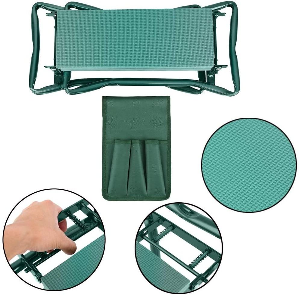 Folding Garden Kneeler Bench Kneeling Soft Eva Pad Seat With Tool Pouch Foldable Gardening Kneeler Seat