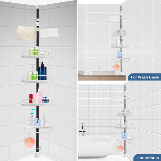 Rustproof Shower Caddy Tension Pole Dispenser 4 Tier Corner Caddy Shelf Height Adjustable Bathtub Organizer