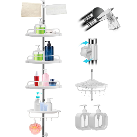 Rustproof Shower Caddy Tension Pole Dispenser 4 Tier Corner Caddy Shelf Height Adjustable Bathtub Organizer