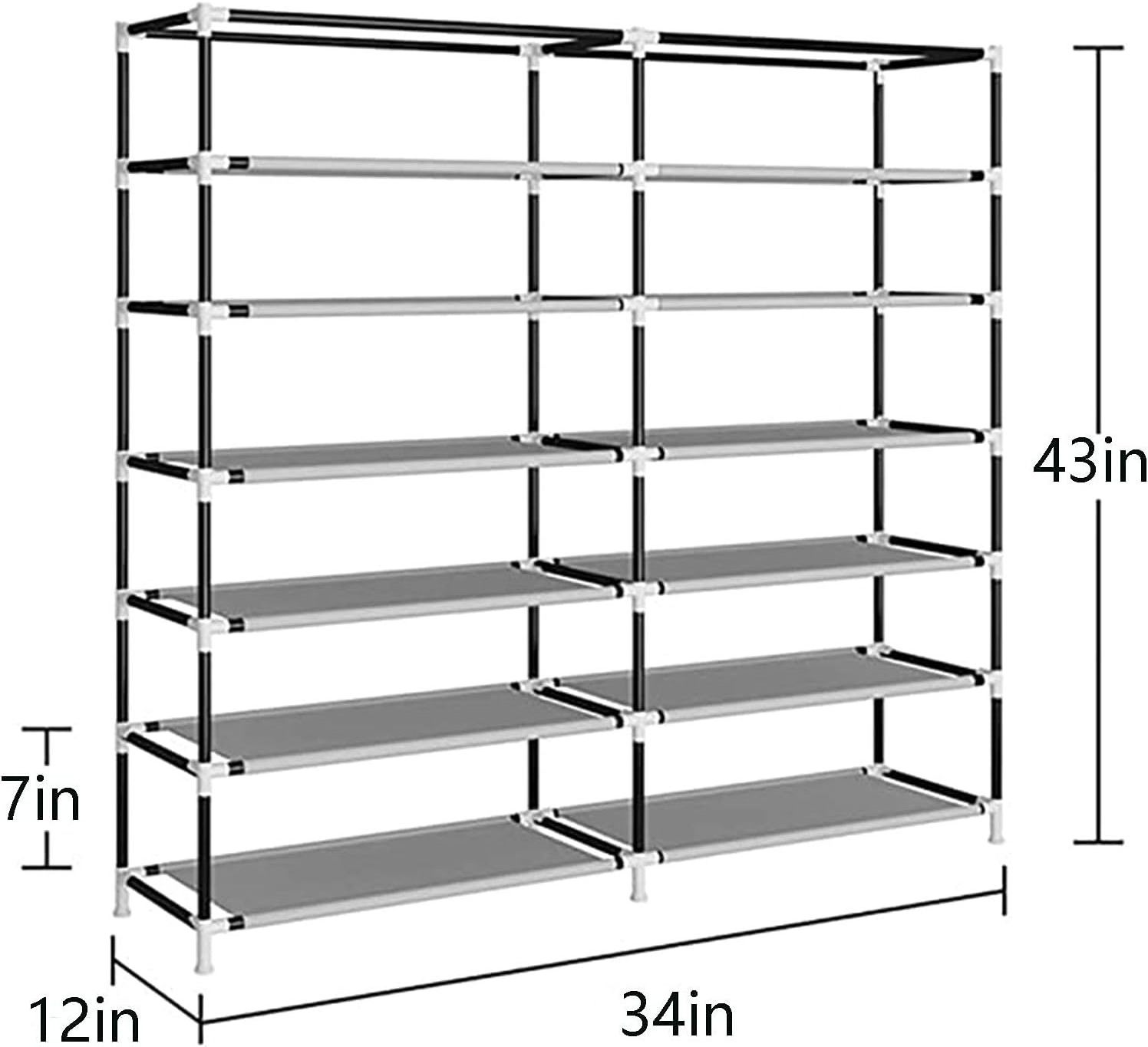 Double Row Shoe Rack Storage Rack 7 Layers Shoe Cabinet Shelf Wardrobe with Non-Woven Cover For 28 Pairs of Shoes, Grey