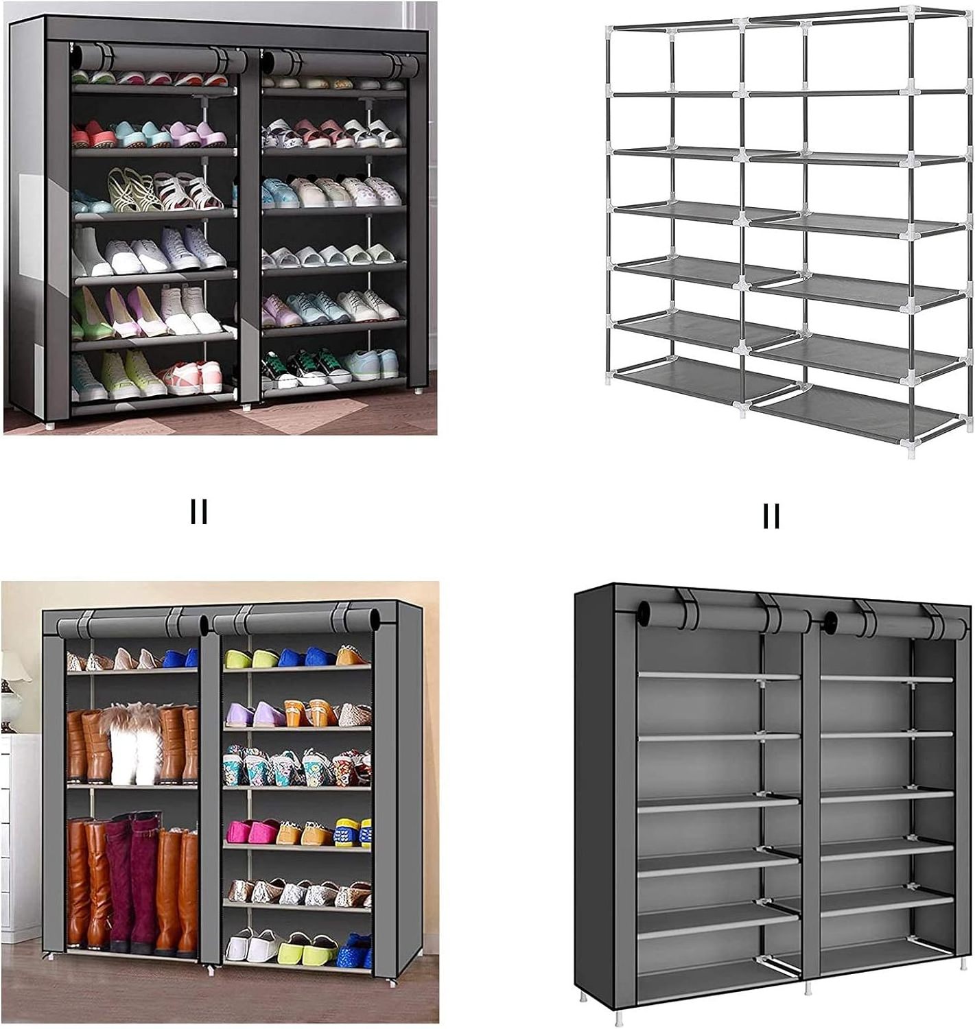 Double Row Shoe Rack Storage Rack 7 Layers Shoe Cabinet Shelf Wardrobe with Non-Woven Cover For 28 Pairs of Shoes, Grey