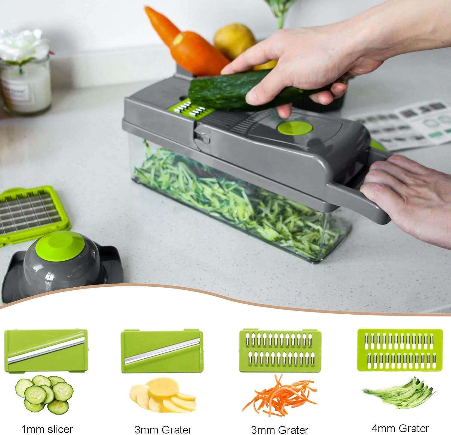 Vegetable Chopper 10 Blades Cutter 15-in-1 Slicer for Veggie Onion Potato Tomato Garlic Kitchen Essentials Gadgets