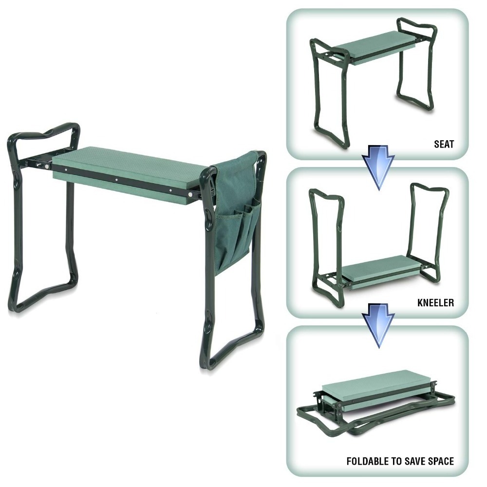 Folding Garden Kneeler and Seat with 3 Bonus Tool Pouches Bearing 150KG