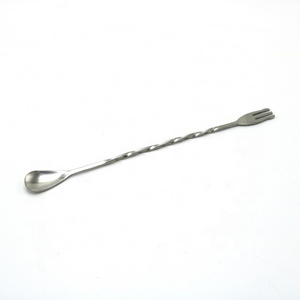 Classic Stainless Steel Bar Tools Beverages Cocktail Drinks Swizzle Stirring Mixing Twisted Spiral Spoon With Trident Fork Pick